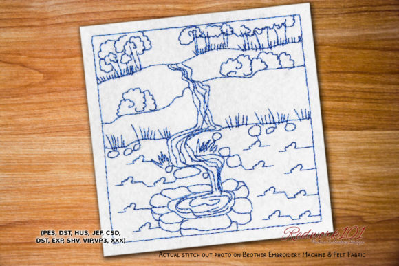 Beautiful Waterfall in Forest Redwork Review
