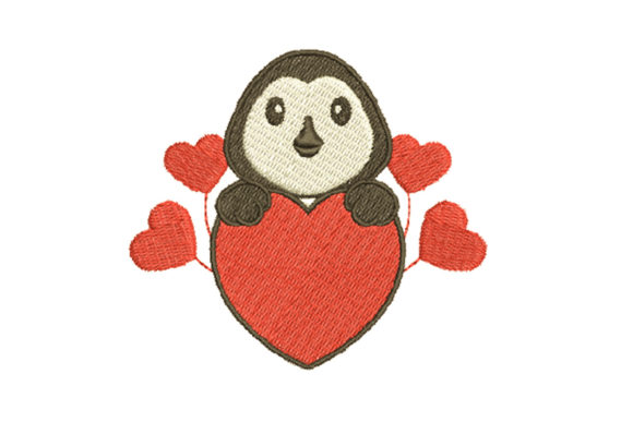 Cute Penguin Holding Big Red Hearts