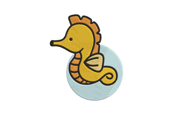 Cute Sea Horse Cartoon Embroidery Design